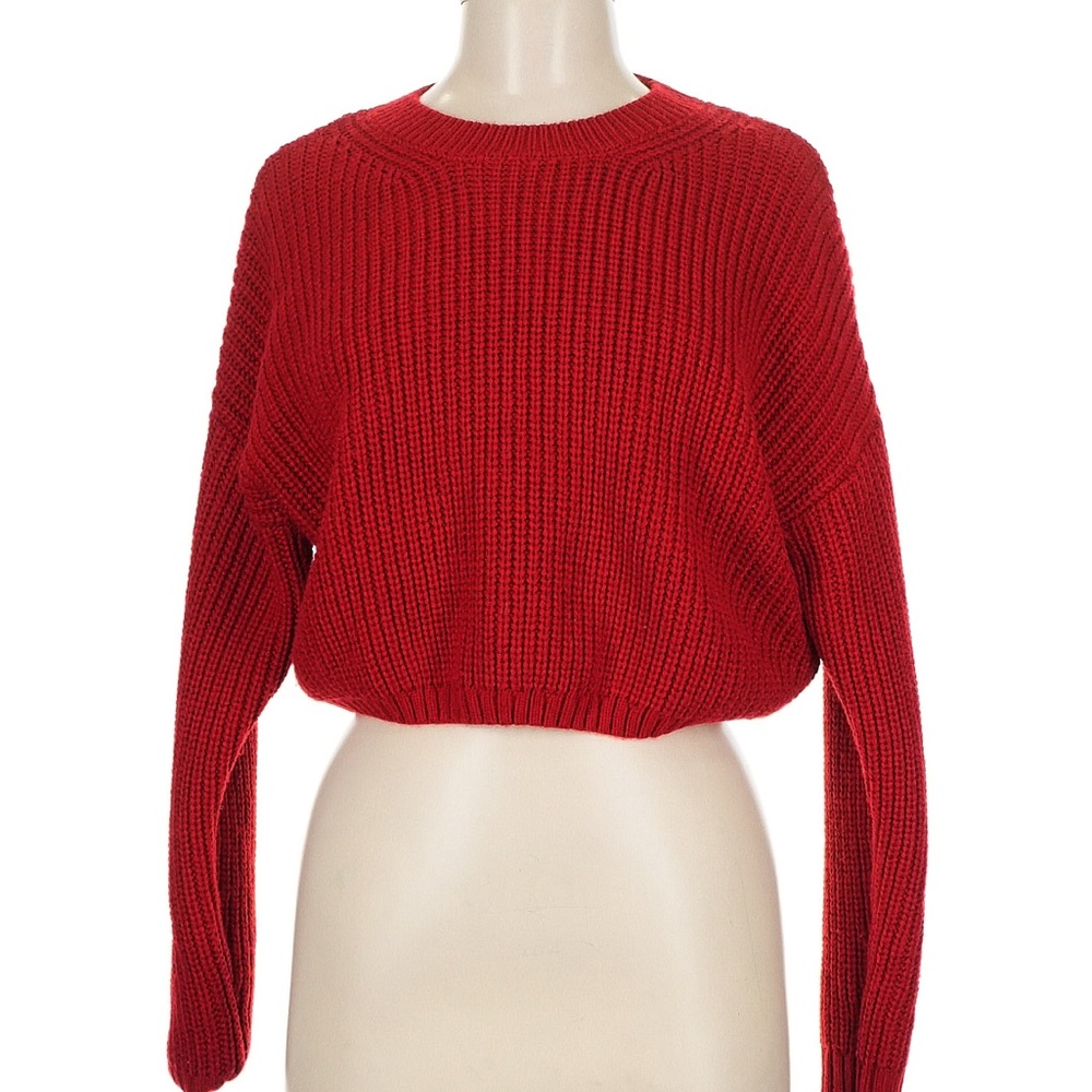 Elodie Vibrant Red Crew Neck Cropped Sweater